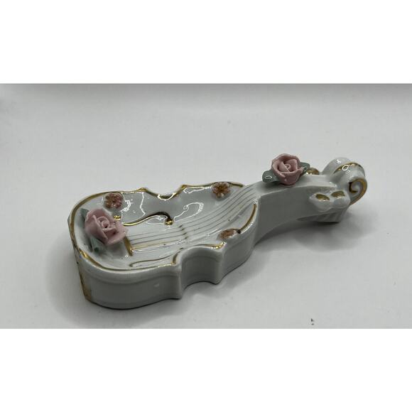 Vintage Mid Century THAMES BONE CHINA Flowered Hand Painted Violin Trinket Dish - Picture 3 of 11